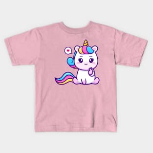 Cute Unicorn With Love Sign Hand Cartoon Kids T-Shirt